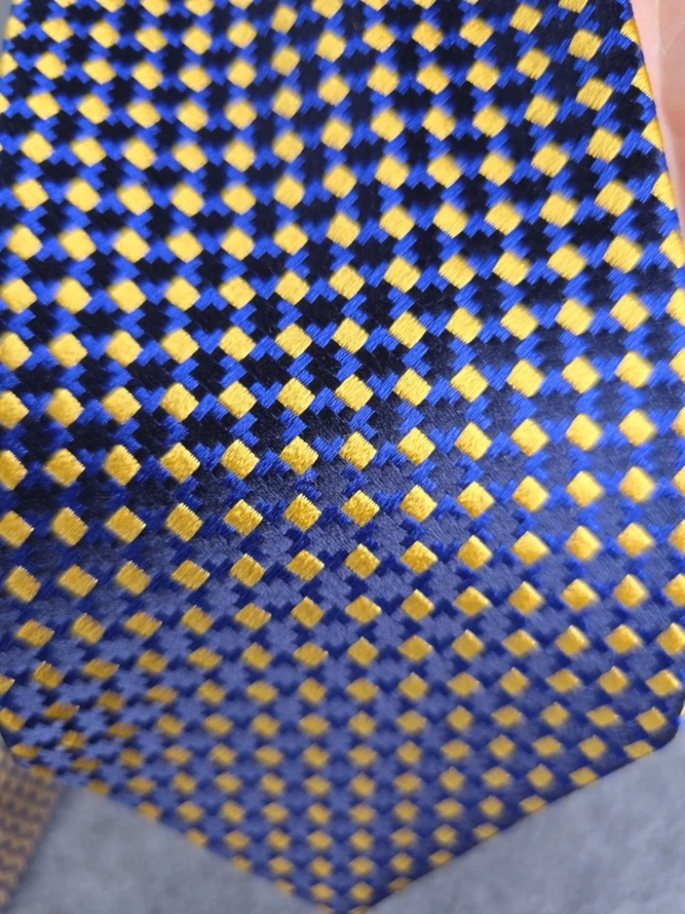 Charvet Place Vendôme Silk Tie Geometric Blue Gold Diamond Woven France